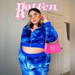 ❄️💙Icy Blue Acid Washed Tie Dye Crushed Velvet Velour Track Suit